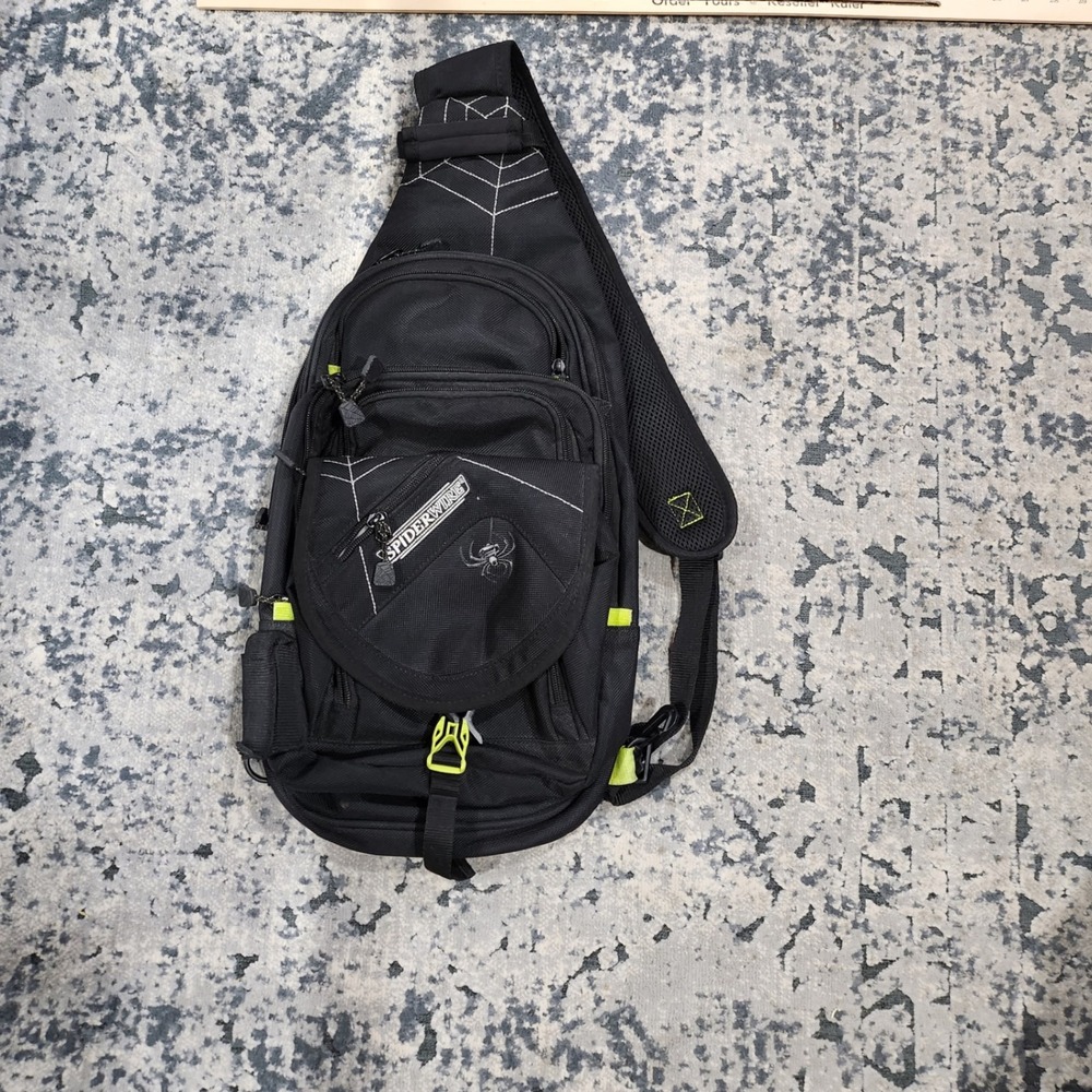 Spiderwire Sling Fishing Tackle Bag Black Lime Green Crossbody Pack SPB004B5-008
